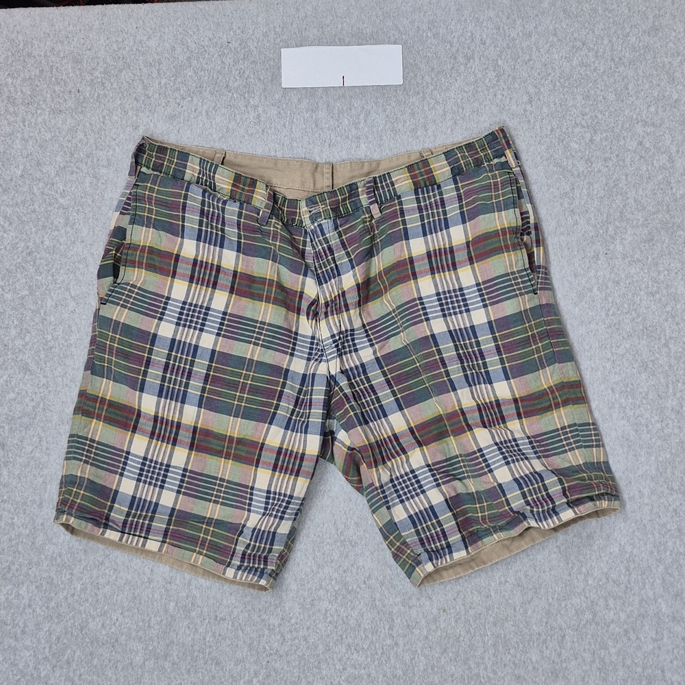 VINTAGE Polo Ralph Lauren Men Shorts 38 Khaki Madras Plaid Chino READ